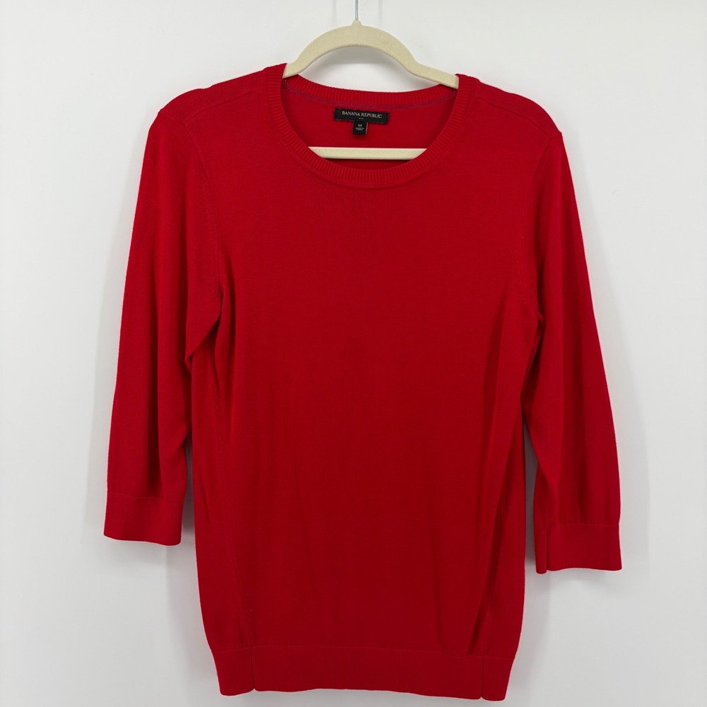 Banana Republic Womens M Red Sweater 3/4 Sleeve Crew Neck Pullover Knit
